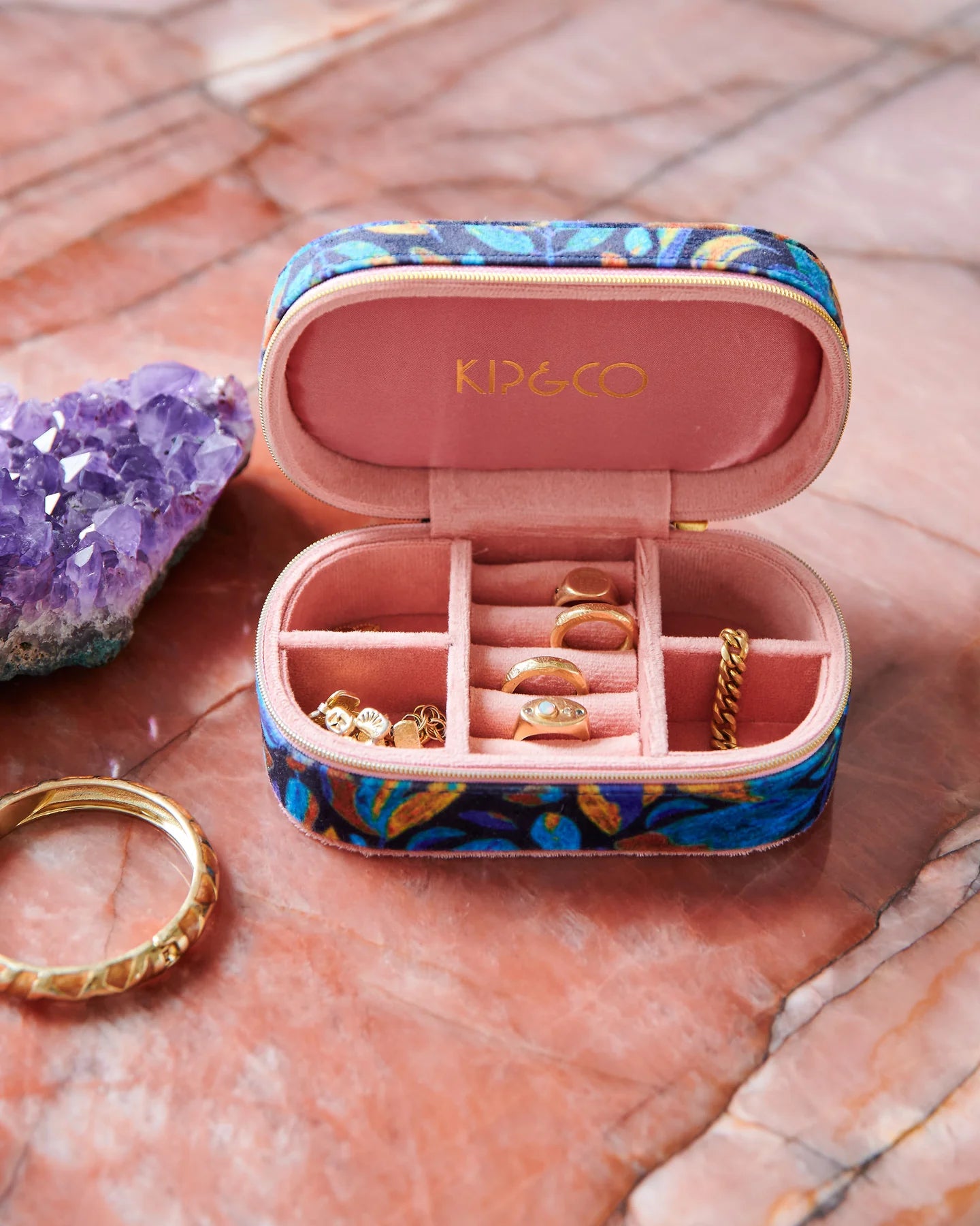 Fallen Leaves Travel Velvet Jewellery Box