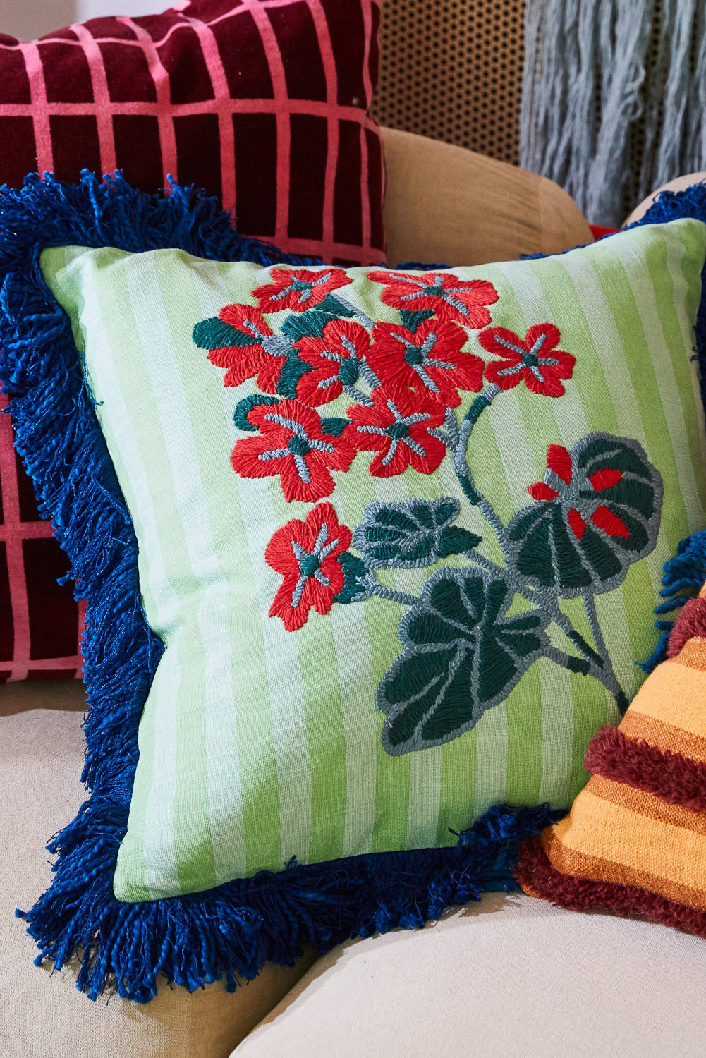 Annette Embroidered Cushion (Jade)