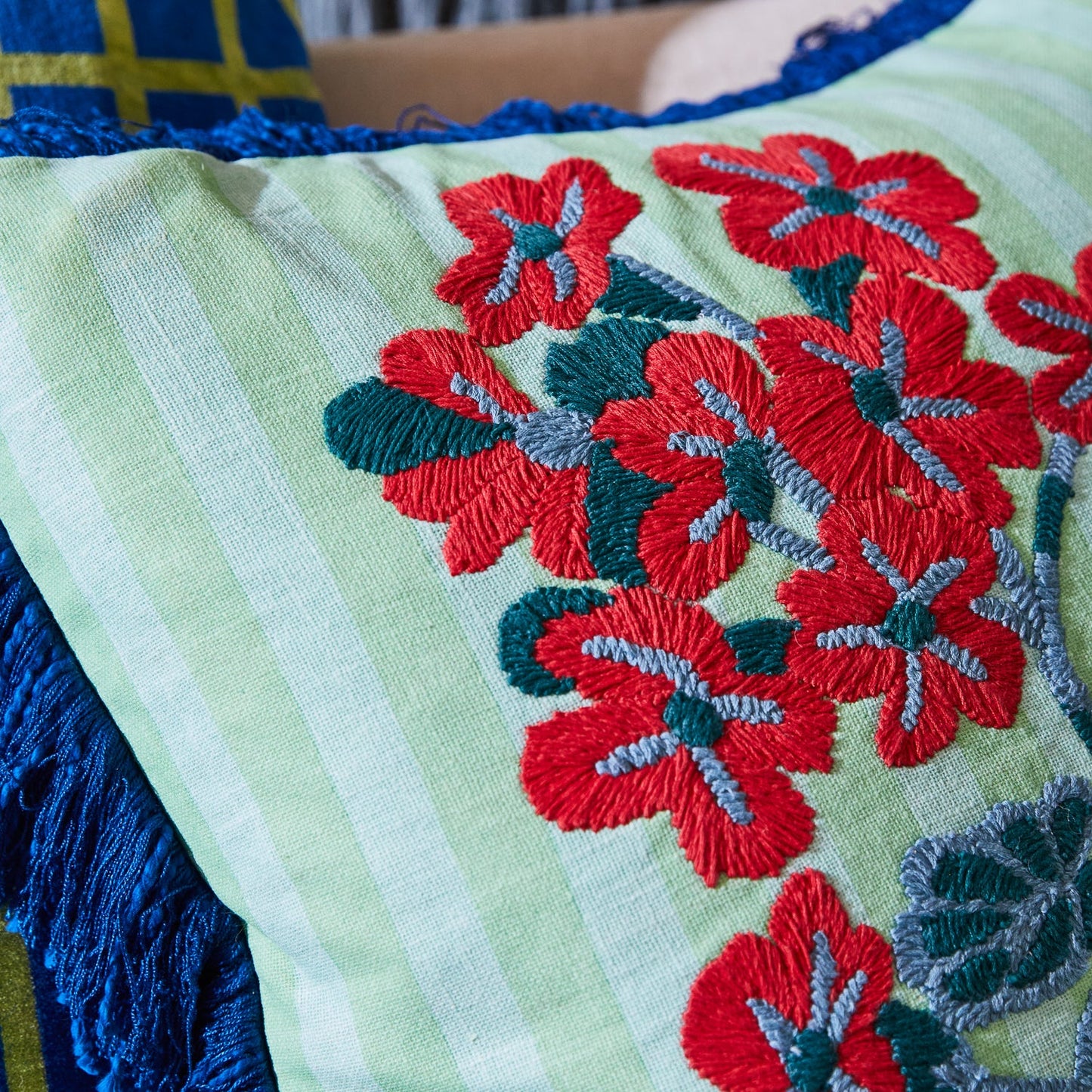Annette Embroidered Cushion (Jade)