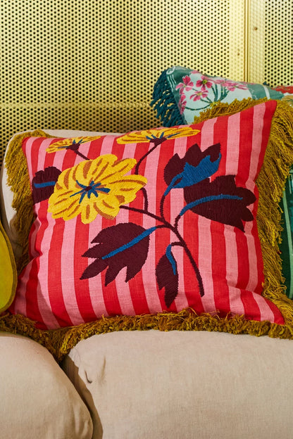 Annette Embroidered Cushion (Cosmo Pink)