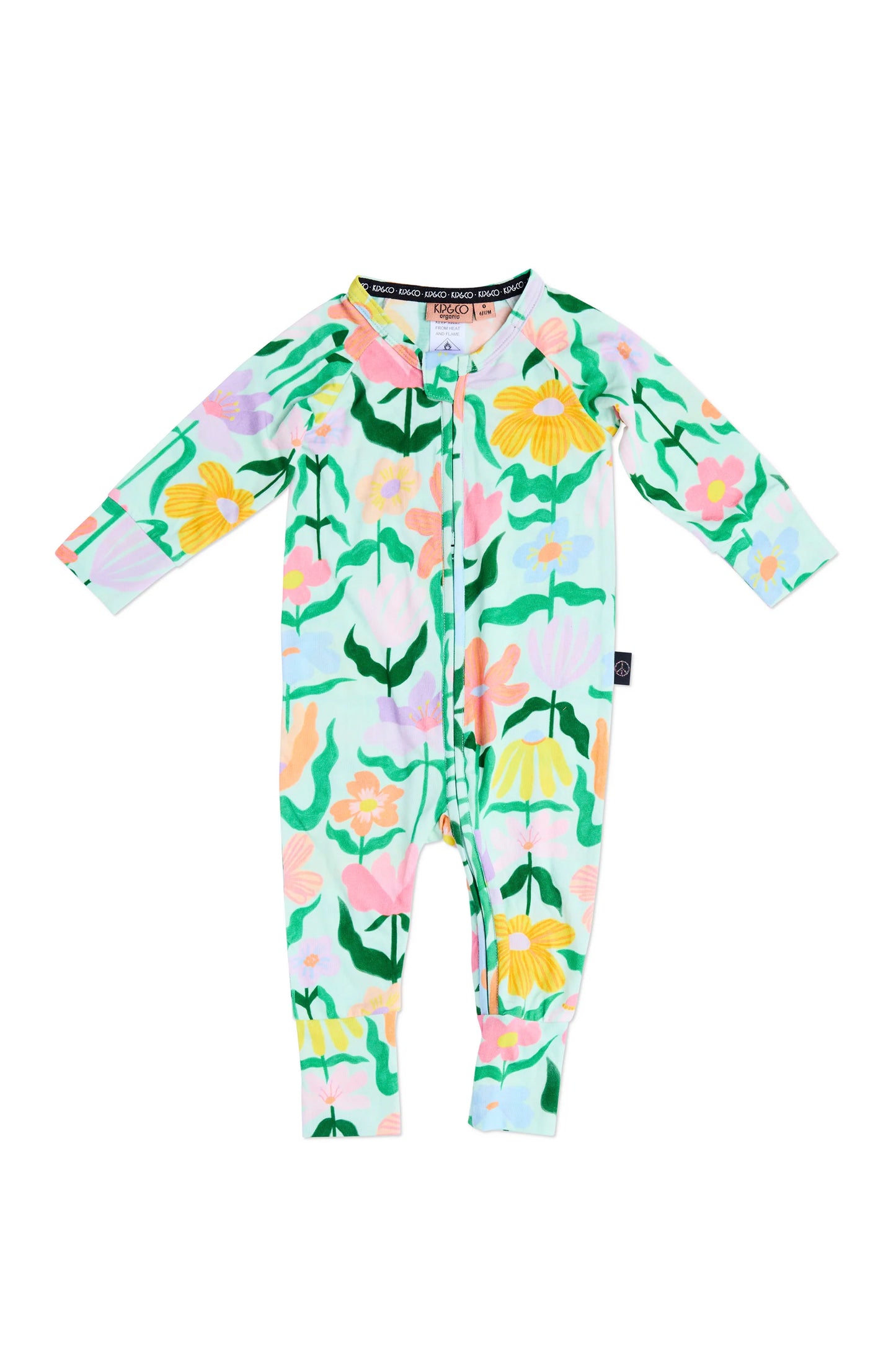 Popping Flowers Green LS Zip Romper