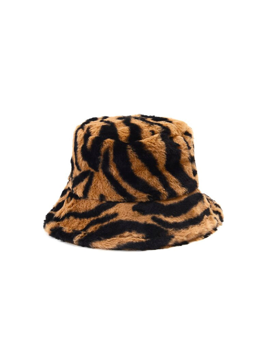 Furry Bucket Hat (Leopard Stripes)